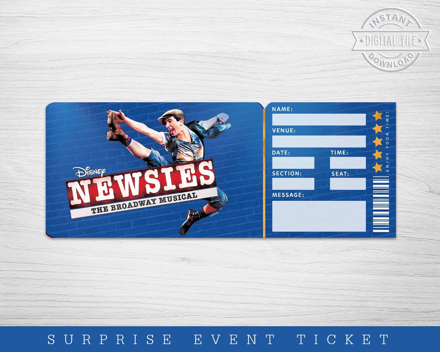 Printable Newsies Broadway Surprise Ticket Musical Etsy Uk