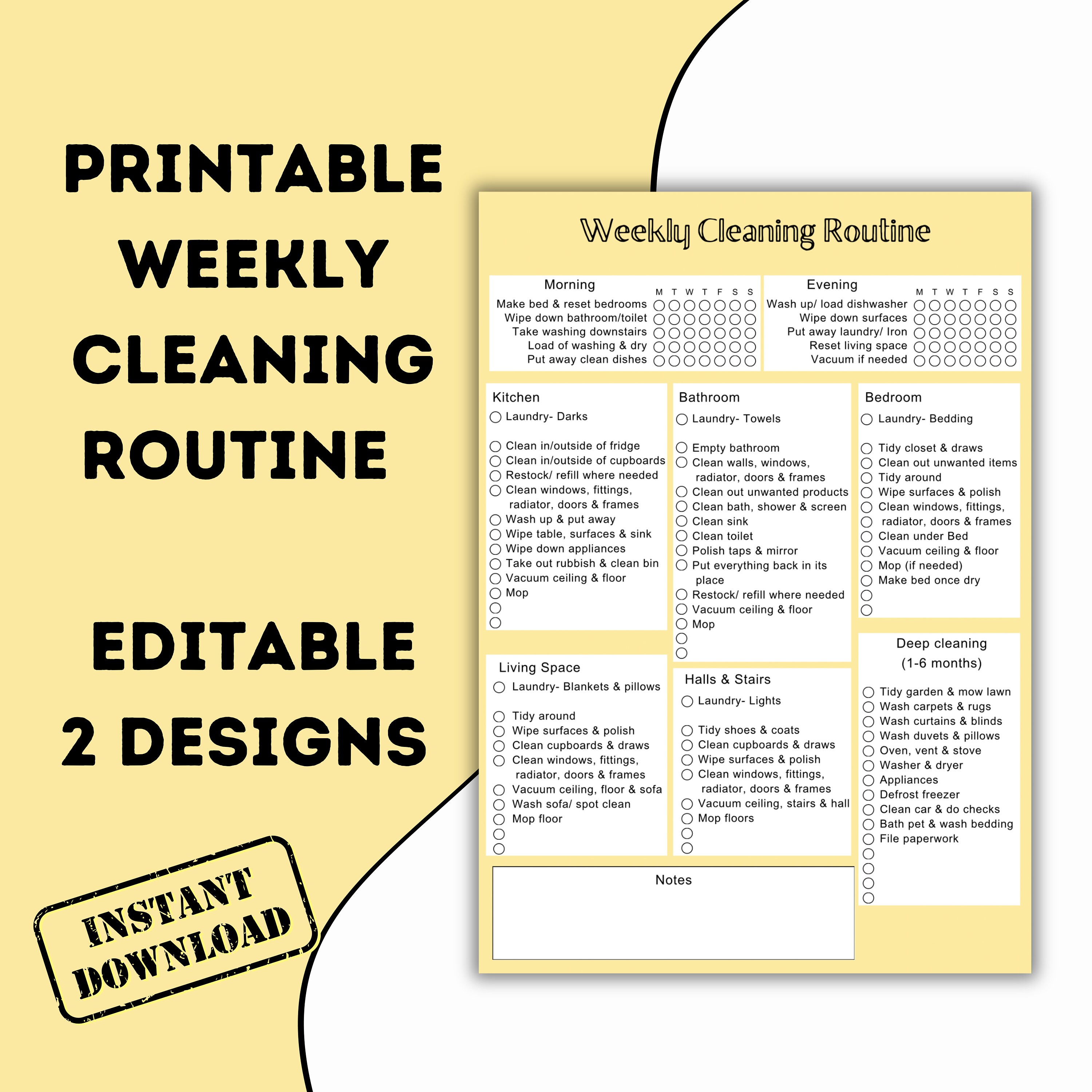 Editable Cleaning Schedule Printable Weekly Cleaning Routine - Etsy