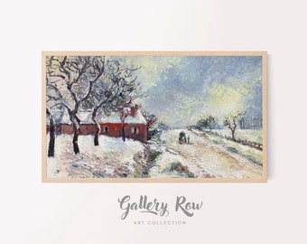 Camille Pissarro - Snowy road with house, surroundings of Eragny Vintage Frame TV Art, Samsung Frame TV Vintage Art, TV Art