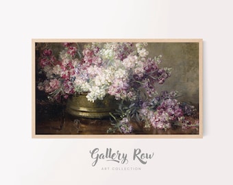 Samsung Frame TV Vintage Art, White and Pink Flowers Vintage Frame TV Art, TV Art