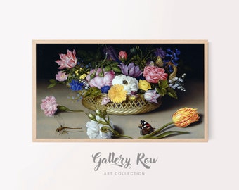 Samsung Frame TV Vintage Art, Flowers in a Basket Vintage Frame TV Art, TV Art