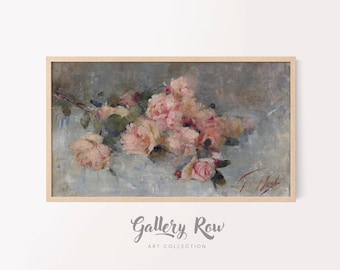 Samsung Frame TV Vintage Art, Pink Roses Vintage Frame TV Art, TV Art