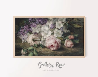 Samsung Frame TV Vintage Art, Roses, Lilacs and White Blossom Vintage Frame TV Art, TV Art