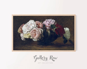 Samsung Frame TV Vintage Art, Roses in a Bowl Vintage Frame TV Art, TV Art