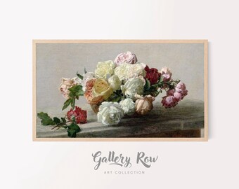 Samsung Frame TV Vintage Art, Roses on a Table Vintage Frame TV Art, TV Art
