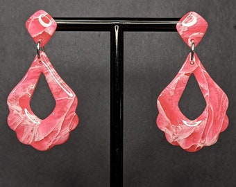 Pink Marbled Elegant Statement Earrings | Polymer Clay | Handmade | Lightweight | Handcrafted | Hypoallergenic | Spring Jewellery