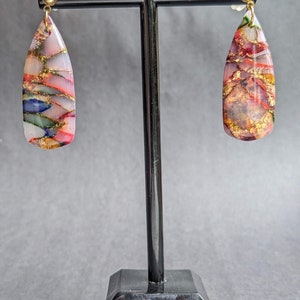 Rainbow Watercolor Marbled Earrings Polymer Clay Handmade Statement Pieces Handcrafted Various Styles Spears