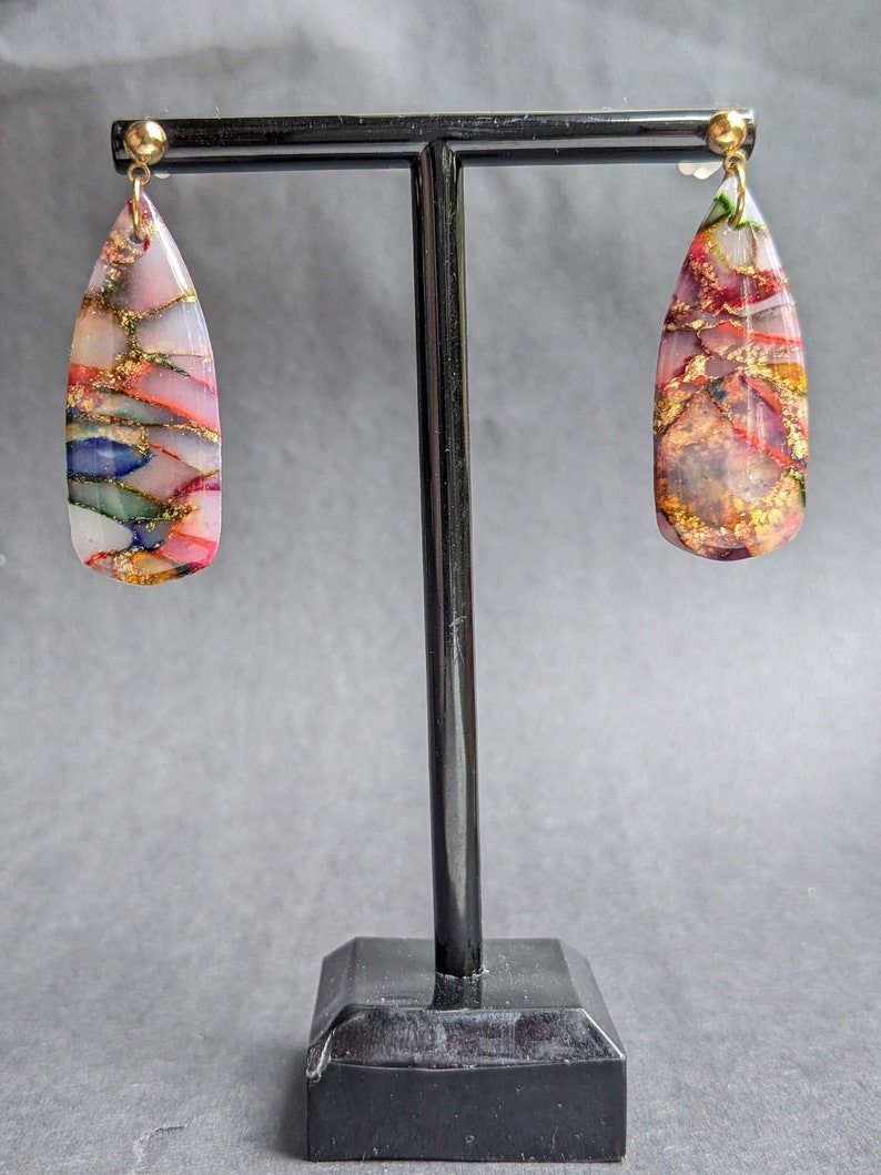 Rainbow Watercolor Marbled Earrings Polymer Clay Handmade Statement Pieces Handcrafted Various Styles Spears