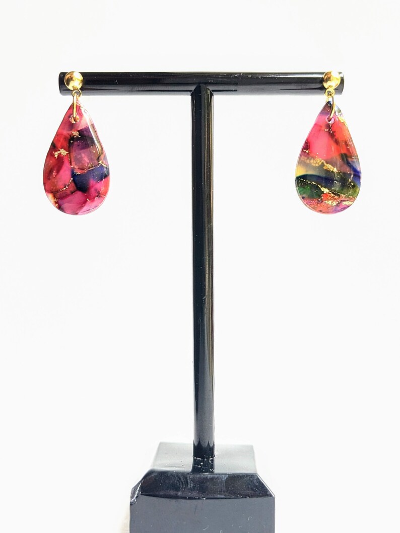 Rainbow Watercolor Marbled Earrings Polymer Clay Handmade Statement Pieces Handcrafted Various Styles Small Teardrop