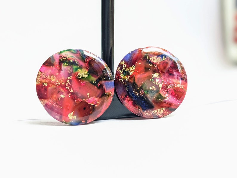 Rainbow Watercolor Marbled Earrings Polymer Clay Handmade Statement Pieces Handcrafted Various Styles XL Circle Studs