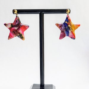 Rainbow Watercolor Marbled Earrings Polymer Clay Handmade Statement Pieces Handcrafted Various Styles Star Dangles