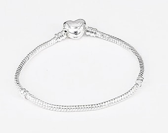 Chaîne serpent en argent adaptée au bracelet à breloques européen, bracelet à perles en forme de cœur pour femme, bijoux, matériel de bricolage, cadeau pour elle