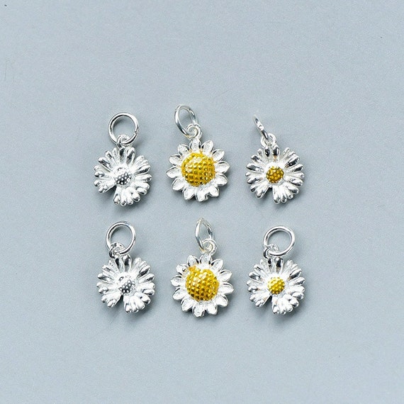 Sterling Silver S925 charms for Necklace Bracelet, Daisy flower Beades Chain Bangle Earrings Pendant, Jewelry DIY Gift for her