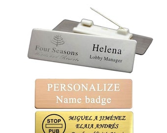Custom Name Tags Pin Badge, Personalized Company Brand logo tags, Silver Gold Engraved Office Student Magnetic Nametag Lapel Brooch
