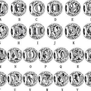 Argent sterling S925, lettre de A à Z, convient aux bracelets européens à breloques, initiale du nom, collier de perles à bricoler soi-même, cadeau d'anniversaire pour femme