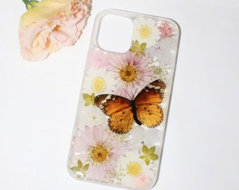 Gepresste Blume Handyhülle, echte Schmetterling getrocknete Blumen iPhone 8 + X XS XR 11 12 13 14 pro Max Mini case, Samsung S22 Google Pixel 5 Abdeckung