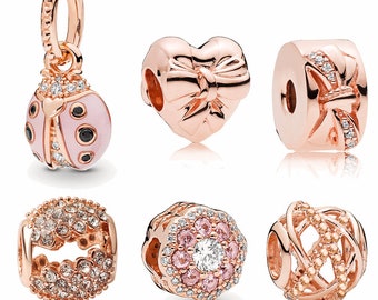Charms for Snake Bracelet, Rose Gold Beades Beaded Crystal CZ rhinestone for Chain Bangle Necklace, Love Heart Pendant Gifts for Women