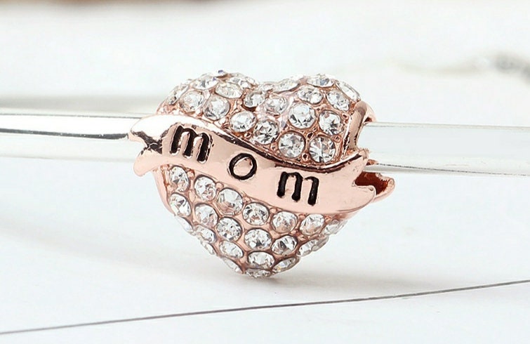 Pandora Charm Rose Gold Mom Beades CZ 