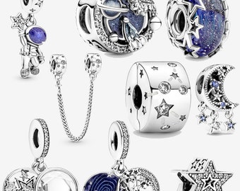 Abalorios de plata de ley S925 con forma de estrella azul galaxia para pulsera europea, abalorios para collar de cadena, colgante de joyería, regalos para mujeres