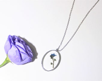 Forget me not flower Pressed flower Necklace,  Dried Real nature 925 Sterling Silver necklace, Women Necklace Jewelry, Birthday Gift for her