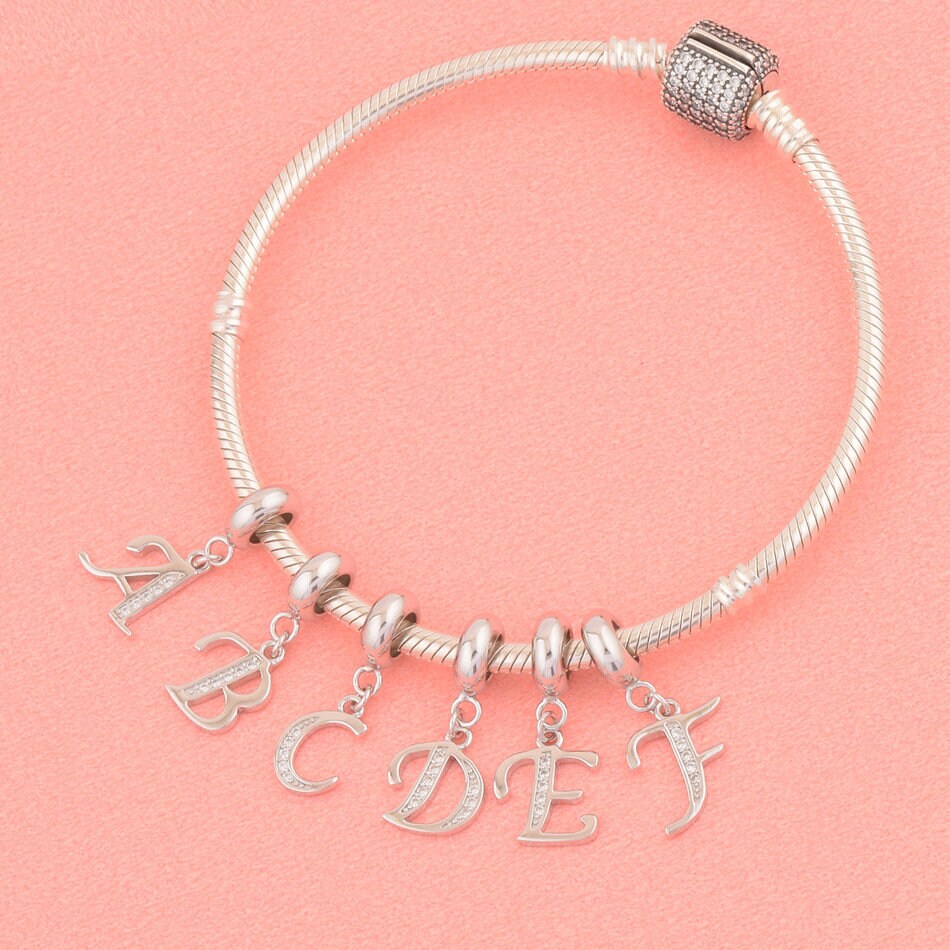 Charms Anhänger Lorrifal Alphabet Initial Charm Buchstabe A-Z Buchstaben Massiv 925 Pandora J