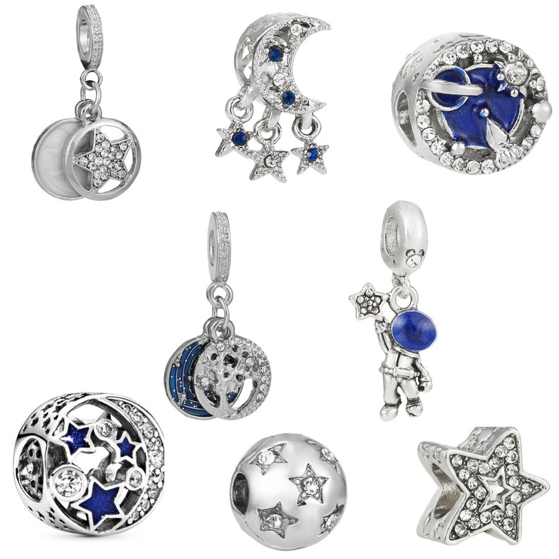 Silber Charms für European Armband, Galaxy Blue Star Astronaut Charm Perlen für Kettenarmband Halskette, Anhänger Frau Schmuck Geschenke für sie Bild 1