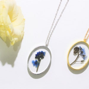 Collar de flores prensadas, No me olvides de la flor Collar seco de la naturaleza real, Collar personalizado Joyas para mujeres, Regalo de cumpleaños para ella
