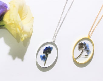 Pressed flower Necklace, Forget me not flower Dried Real nature necklace, Personalized Necklace Jewelry for Women, Birthday Gift for her