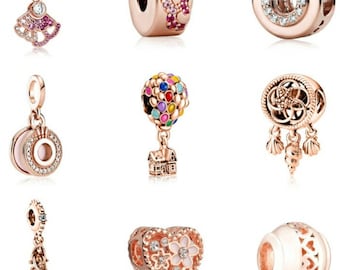 Charms for Snake Bracelet, Rose Gold Beades Beaded Crystal CZ rhinestone for Chain Bangle Necklace, Heart Pendant Gifts for Women