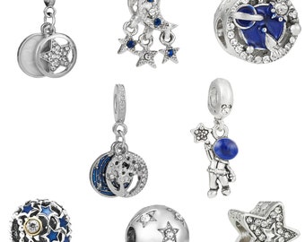 Encantos de plata para pulsera europea, Galaxy Blue Star Astronaut Charm Beads para collar de brazalete de cadena, colgante mujer joyería regalos para ella