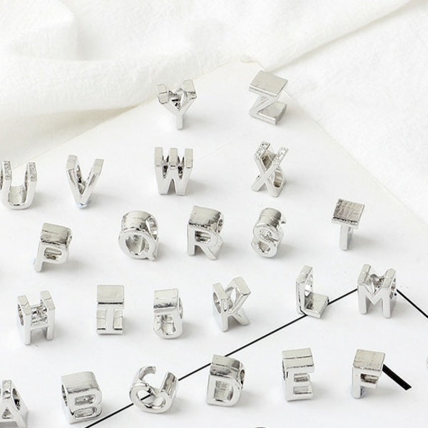 Lettre de l'alphabet A-Z breloques adaptées pour bracelet européen, nom en argent initial Beades collier de chaîne bricolage, cadeau de pendentif de bijoux d'anniversaire