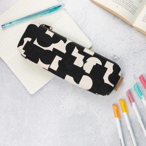 Pencil case, zipper pouch, teacher gift, pencil case made of canvas in black with geometric shapes