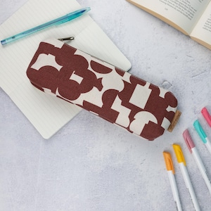 Pencil case, zipper pouch, teacher gift, canvas pencil case in dark red with geometric shapes