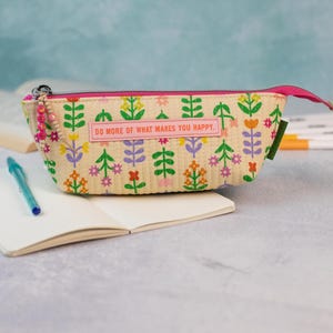 Astuccio floreale retrò con scritta "Astuccio con cerniera", astuccio, borsa per cosmetici, regalo per persone colorate