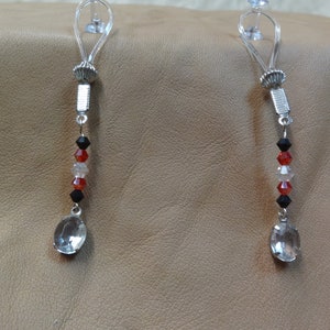 Non-piercing Nipple Noose, Black and Red with Vintage Drop
