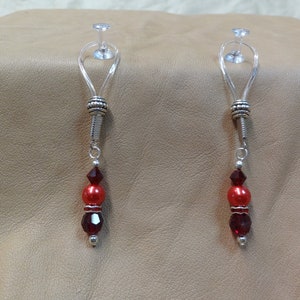Non-piercing Nipple Noose, Red Crystals and Pearls