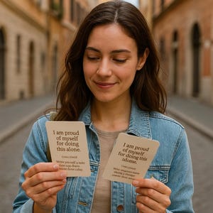 Tarjetas de confianza para viajar solo: 30 tarjetas imprimibles de afirmaciones y desafíos para viajeros empoderados y valientes / PDF digital