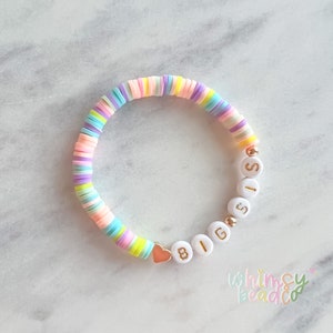 Big Sis Pastel Rainbow and Gold Heishi Bracelet, Girls Jewelry, Girls Accessory, 14kt Gold Filled Beads, New Baby Announcement Gift, Heishi