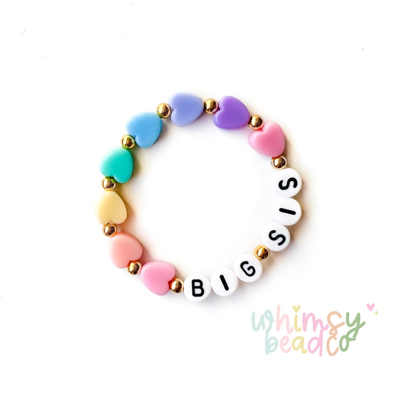 Big Sis Pastel Rainbow Heart Bracelet image 1