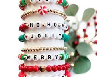 Handmade Christmas Beaded Bracelet – Festive Stacking Jewelry