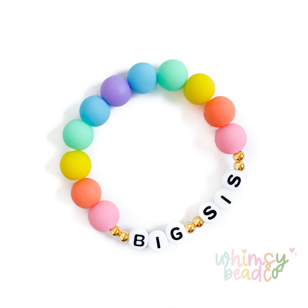 Big Sis Pastel Rainbow and Gold Bracelet, Girls Accessory, New Baby Gift, Baby Announcement, Girls Jewelry, Rainbow, Stocking Stuffer