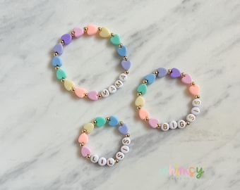 Matching Mama, Big Sis, & Lil Sis Pastel Rainbow Heart Bracelet | 14kt Gold Filled | Gold and Pastel Rainbow | New Big Sister Gift | Baby