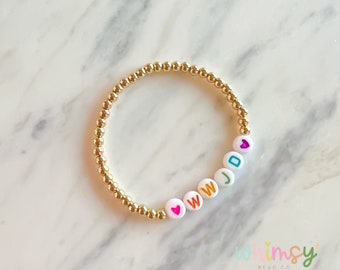 14k Gold Filled, WWJD Rainbow Bracelet, What Would Jesus Do, Tween Bracelet, Teen Bracelet, Christian Jewelry, Stocking Stuffer, Girls Gift