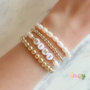 Fresh Water Pearl & Gold Mimi Bracelet Stack, Mother's Day Present, Gift for Grandma, Mimi Bracelet, Grandma Birthday Gift