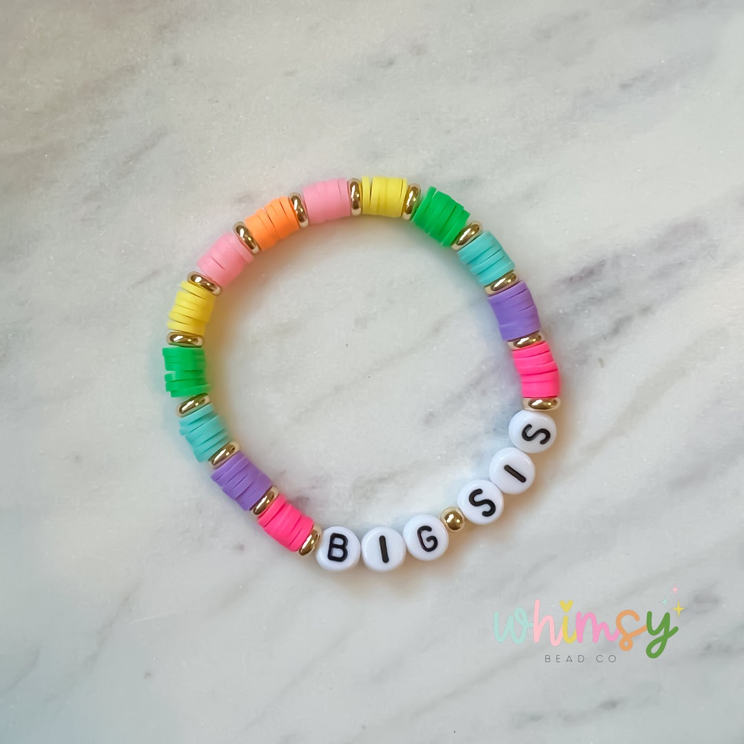Big Sis Color Block Rainbow and 14kt Gold Heishi Bracelet - Etsy