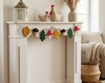 Autumn Woodland Collection Fall Garland, Fabric Mushroom Acorn Leaves Mantel Nursery Decor