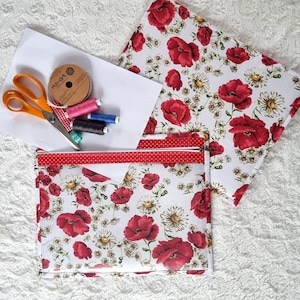 Red Poppies Project Bag Vinyl Cross Stitch Project Bag Gift For Moms , Floral Bag Gifts For Grandma See Through Front Needle Work Bag