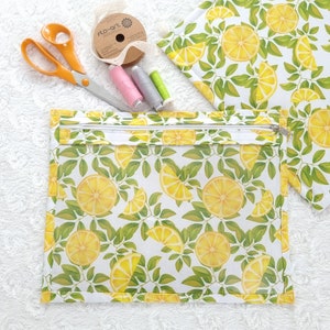 Lemon Vinyl Cross Stitch Project Bag Front, Sewing Project Bag, Needlework Bag, Pattern Organization