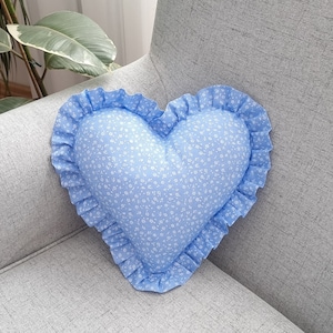 Kussen blauw hart Kussen blauw bloemenkussen Woondecoratie Hartvormig kussen Bankkussens