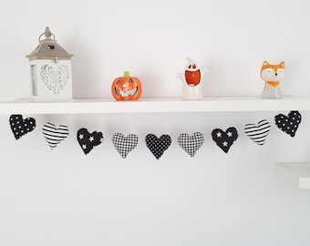 Black Heart Garland Gothic Home Decor, Black Decor Gothic Wedding, Fireplace Garland, Black Christmas,